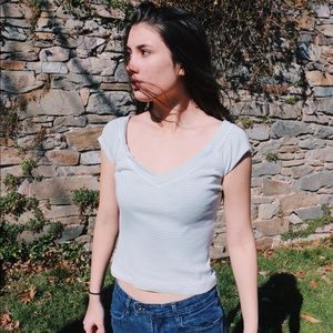 Horizontal Striped Deep V Neck